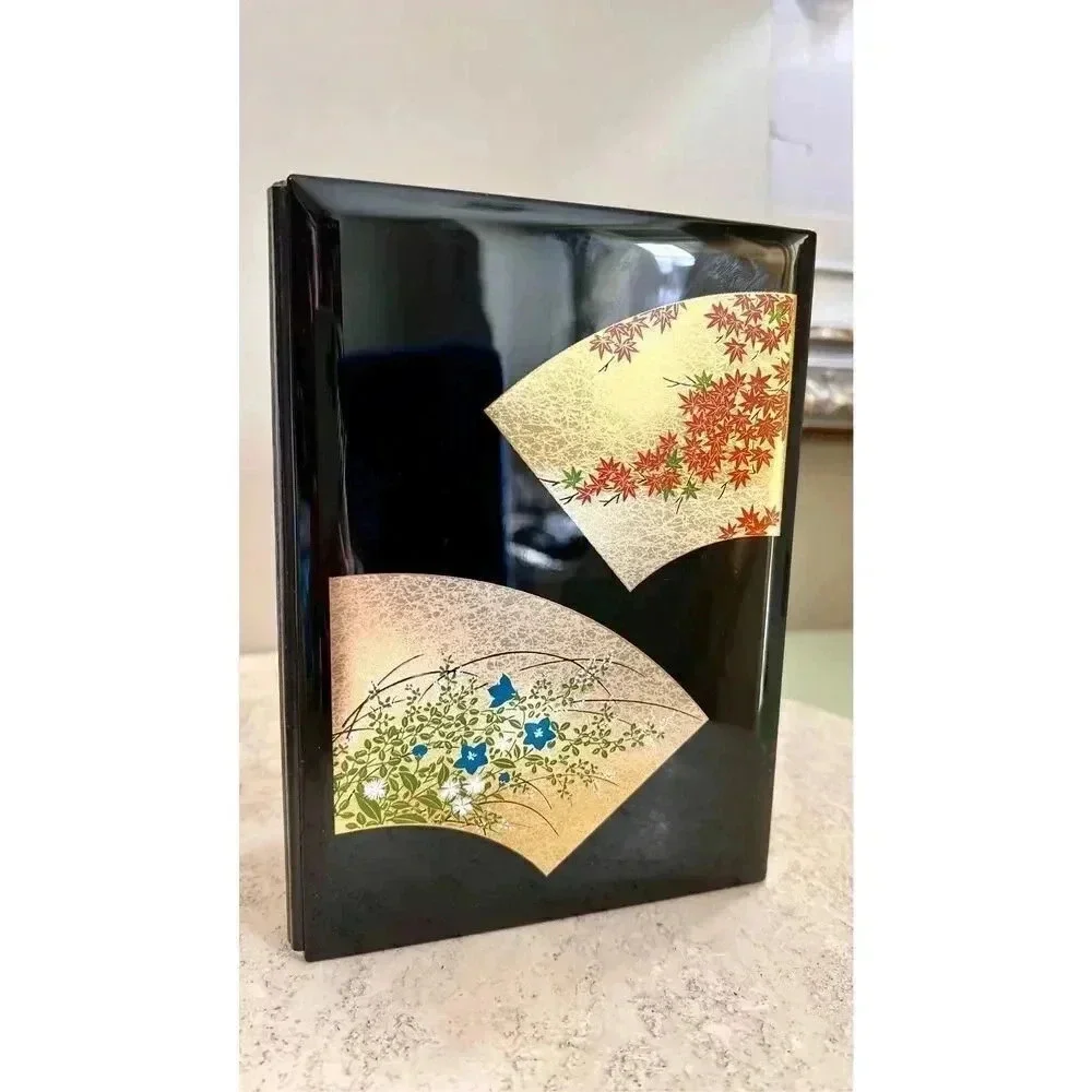 Denso Black Gold Floral Print Hinged Double Wall Bifold Folding Picture Frame ne